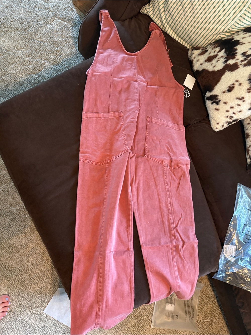 Zenana Outfitters Dusty Rose Utility Wide-Leg Jumpsuit